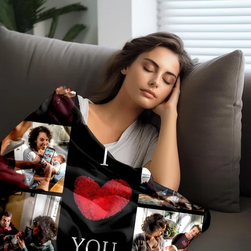 Vista 2 de WSYEAR Manta personalizada con fotos, regalo personalizado para parejas, manta con fotos personalizada, regalo de cumpleaños con texto en inglés "I