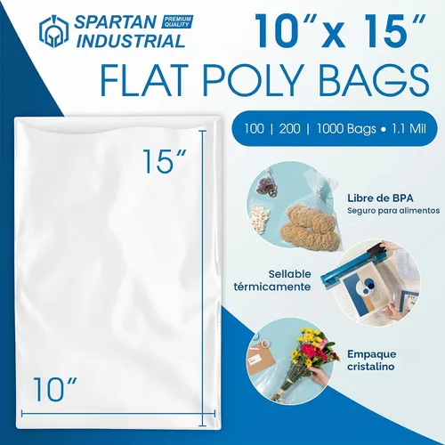 Vista 2 de 10" X 15" Open-End Flat Poly Bags (1000 Count) - 1.1 Mil Clear Plastic Bags