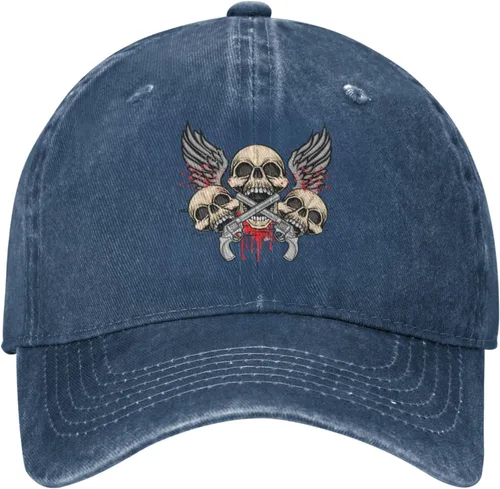 Vista 2 de Cowboy Hat Trendy Hats for Man and Women Djustable Four Season Outdoor Baseball Cap of Hell Skull with Angel Navy Blue