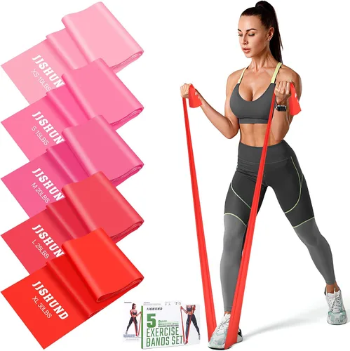 Vista 11 de 5 bandas de resistencia, bandas elásticas profesionales de ejercicio para fitness, yoga, pilates, estiramiento, entrenamiento de fuerza, bandas