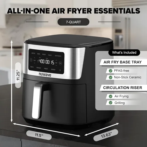 Vista 4 de Nuwave Brio Plus - Freidora de aire 6 en 1, gran capacidad de 7 cuartos de galón, control preciso de temperatura de 50 °F a 400 °F, antiadherente
