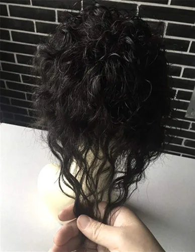 Vista 7 de Topper rizado ondulado para mujer, pieza de cabello sintético con clip, aspecto natural, peluca invisible para pérdida de cabello con flequillo