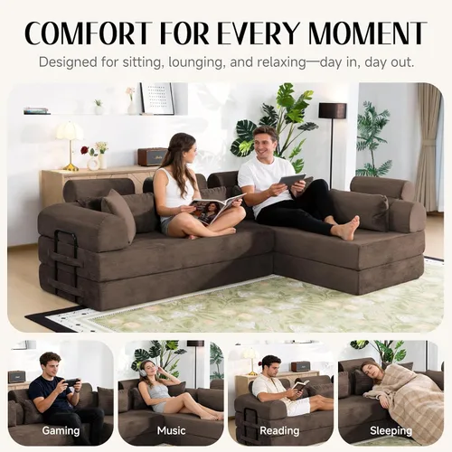 Vista 6 de Sofá modular deshuesado en forma de L de 106 pulgadas, sistema de 2 piezas (2 x 70.87 pulgadas), sofá modular convertible a sofá recto de 141.7