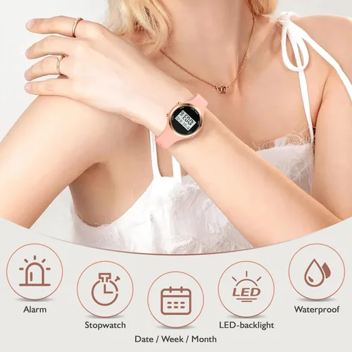 Vista 4 de Relojes deportivos para exteriores, reloj despertador, 5 bares, impermeable, LED digital