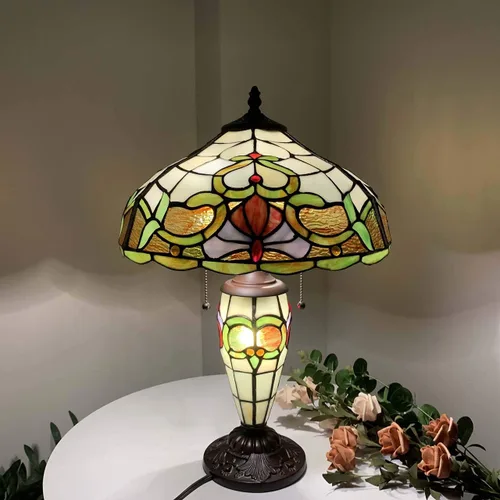 Vista 3 de Bieye L10800 Lámpara de mesa barroca estilo Tiffany con base iluminada para mesita de noche, sala de estar, dormitorio, 14 pulgadas de ancho x 21
