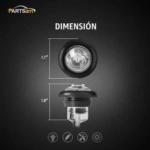 Vista 5 de Partsam - 10 piezas de luces LED de 3/4 pulg. ámbares para lado, luces de señalización aprobadas por DOT con lente transparente, luces tipo bala