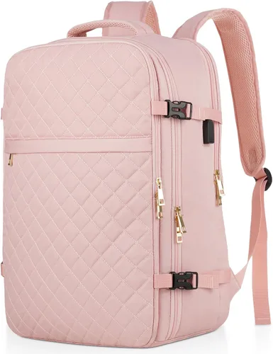 Vista 11 de MOMUVO Mochila de viaje para mujer, mochila de mano aprobada por aerolíneas, mochila para laptop de 15.6 pulgadas con puerto de carga USB, mochila