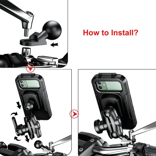 Vista 5 de iMESTOU Soporte de teléfono impermeable para espejo retrovisor, soporte para teléfono de motocicleta de 1 pulgada con brazo de doble enchufe
