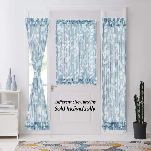 Vista 4 de Treatmentex Paneles de puerta francesa con luz lateral azul y blanca de 40 pulgadas de largo, estampado de hojas largas, cortinas de ventana