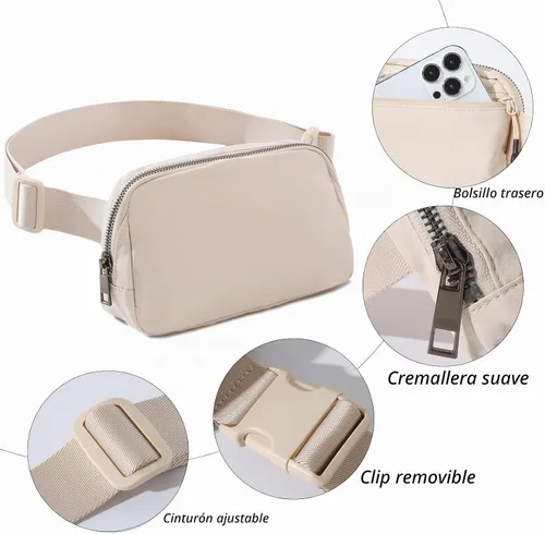 Vista 5 de TOBVZOO Riñonera cruzada para mujeres y hombres, en todas partes, riñonera resistente al agua, color beige
