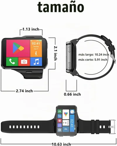 Vista 9 de Reloj inteligente Rainbuvvy para hombre, 4G, reloj inteligente para Android e iOS, pantalla táctil de 2.88 pulgadas, Android 11 OS, 64GB, rastreador