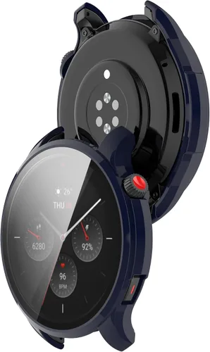 Vista 3 de Funda protectora compatible con Amazfit GTR 4, protector de pantalla de vidrio templado de policarbonato duro, ultrafina, cubierta completa, a
