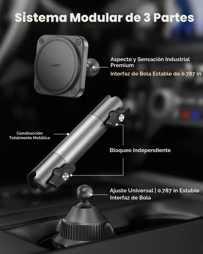 Vista 6 de APPS2Car Soporte magnético resistente para teléfono, brazo de aluminio, imanes N55 de doble anillo, se adapta a portavasos de 3 a 4 pulgadas, rótula