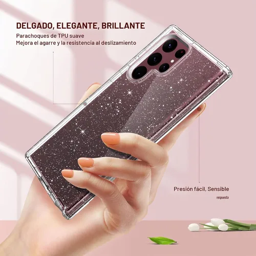 Vista 4 de ULAK Funda resistente compatible con Galaxy S22 Ultra 5G, purpurina transparente Funda transparente a prueba de golpes para Galaxy S22 Ultra 5G