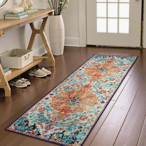 Vista 75 de Lahome Alfombra Floral Bohemio Medaillon - 2x3 Pequeña Alfombra de Baño Rosa Caliente, Alfombra de Cocina, Lavable a Máquina, Antideslizante, Suave