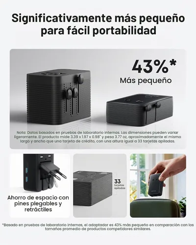 Vista 4 de Anker Adaptador de Viaje Nano, Adaptador de Corriente de 5 Puertos con 1 AC, 2 USB-A y 2 Puertos USB-C, Control Inteligente de Temperatura