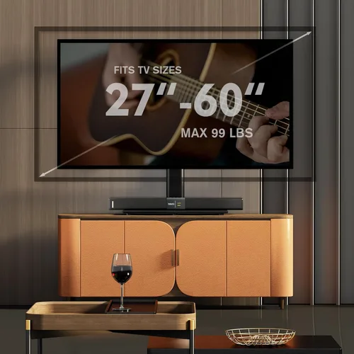 Vista 2 de Soporte universal giratorio/de mesa para TV de 27 a 60 pulgadas con giro de 80 grados, base de vidrio templado resistente de 4 niveles de altura