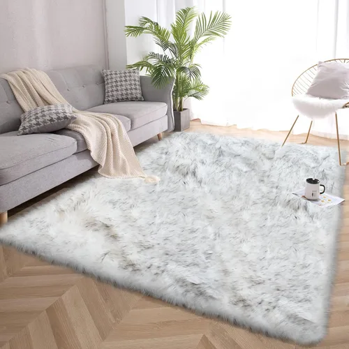 Vista 51 de Goolela Alfombra esponjosa de piel sintética para dormitorio, color marrón claro beige, 2 x 3 pies, alfombra de piel de oveja peluda y difusa