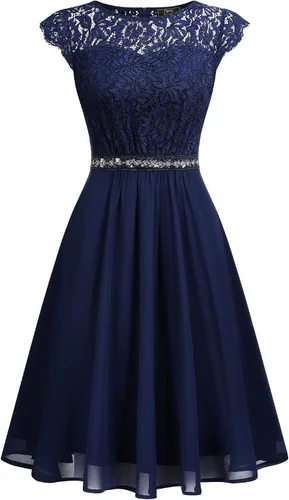 Vista 3 de MISSMAY Vestido de fiesta formal con cuentas de encaje floral elegante para mujer