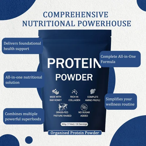 Vista 5 de Proteína en polvo organizada, más de 80 oligoelementos, con proteína de carne en polvo, colágeno en polvo, miel cruda, jarabe de arce, dátiles