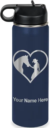 Vista 49 de LaserGram Botella de agua personalizada, corazón de vaquera de caballo, acero inoxidable de doble pared aislada al vacío con popote superior, regalo