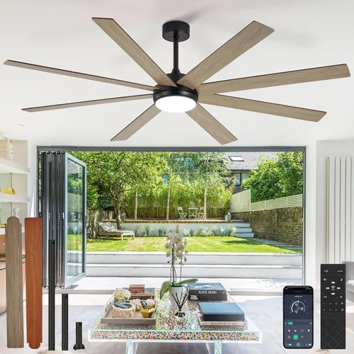 Vista 19 de Depuley Ventiladores de techo de 66" con luces: Ventilador de techo negro para interior/exterior para patios, sala de estar - 8 aspas Ventiladores
