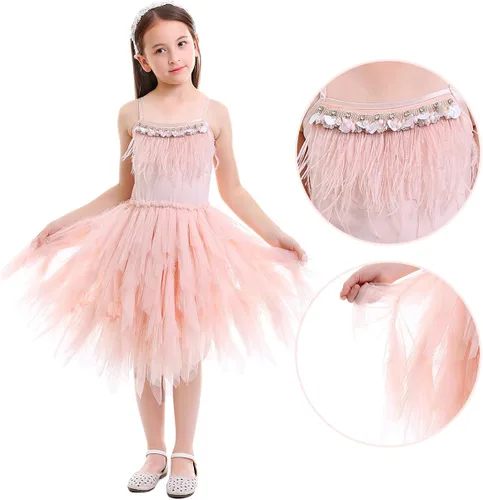 Vista 5 de Disfraz de princesa de cisne para niñas y niños, vestido de bailarina de plumas, con flecos de tul, vestido de fiesta de graduación, vestido