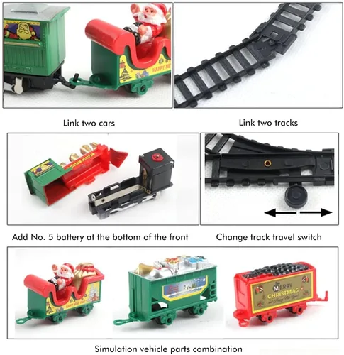 Vista 5 de Trenes eléctricos de juguete con luz y sonido, juegos de trenes de Navidad de 85 pulgadas para alrededor del árbol, juego de vías ferroviarias a