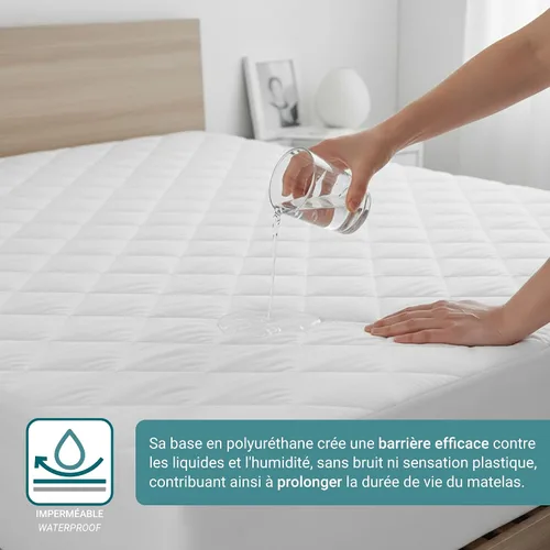 Vista 3 de Protector de colchón acolchado, impermeable y adaptable con cintura elástica, transpirable y resistente a los líquidos, protector de colchón