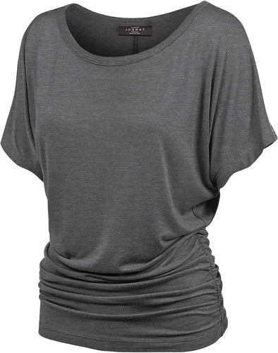 Vista 28 de Made By Johnny Camiseta de manga corta Dolman con cuello barco y dobladillo curvado para mujer, ajuste holgado Wt1037_aqua