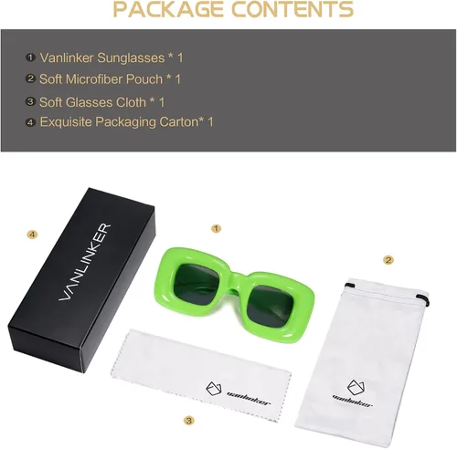 Vista 6 de VANLINKER Lindas gafas de sol cuadradas infladas para mujeres y hombres, gafas gruesas retro con marco grueso divertido máscara sombras VL9733