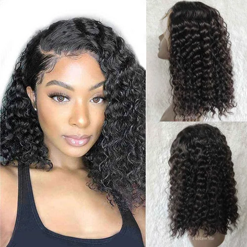 Vista 13 de Pelucas de cabello humano rizado rizado de 13 x 4 pulgadas con encaje frontal de oreja a oreja para mujeres, 1B, 8 pulgadas, corto, sin pegamento