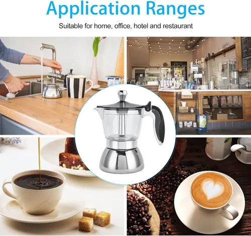 Vista 4 de VBESTLIFE Cafetera, olla portátil de acero inoxidable, con mango de aislamiento térmico, para el hogar, hacer capuchino, leche, macchiato y moca