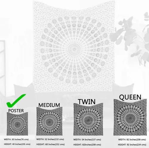 Vista 2 de raajsee - Tapiz azul y naranja con mandala - Mejor colgante de pared con mandala - Tapiz para la cama para dormitorio estético - Tamaño póster