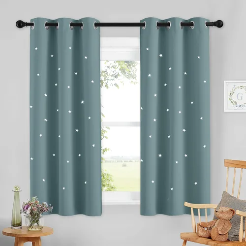 Vista 62 de NICETOWN - Cortinas de oscurecimiento de habitación con estrellas en rosa bebé, de 45 pulgadas de largo para dormitorio de niñas, cortinas