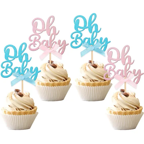 Vista 13 de 36 piezas Oh Baby Cupcake Toppers Glitter Baby Shower Cupcake Picks Decoraciones para Celebrar Baby Shower Niños Cumpleaños Suministros de Fiesta