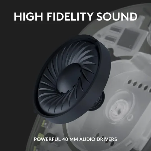 Vista 4 de Logitech G 435 LIGHTSPEED y auriculares inalámbricos Bluetooth para juegos audífonos ligeros sobre la oreja micrófonos integrados batería de 18