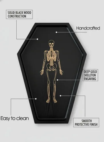 Vista 5 de Tablas de madera maciza de 15.7 pulgadas con grabado de esqueleto, bandeja para servir Halloween, tabla de queso gótico para alimentos, frutas