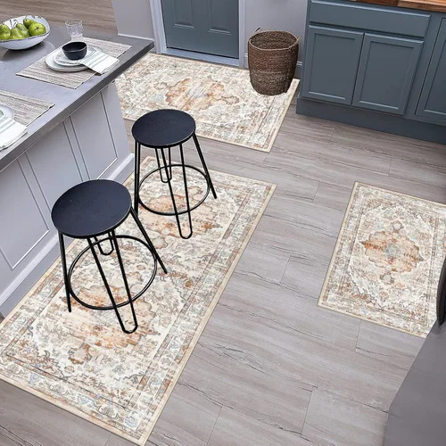Vista 6 de Ileading Juego de 3 alfombras de cocina bohemias con corredor, alfombra de cocina, alfombras y tapetes antideslizantes lavables para cocina, suelo
