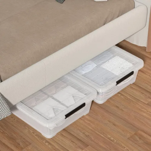 Vista 6 de Hespama Contenedor de plástico de 40 cuartos de galón con ruedas, 4 paquetes de caja de almacenamiento grande con pestillo, transparente Large