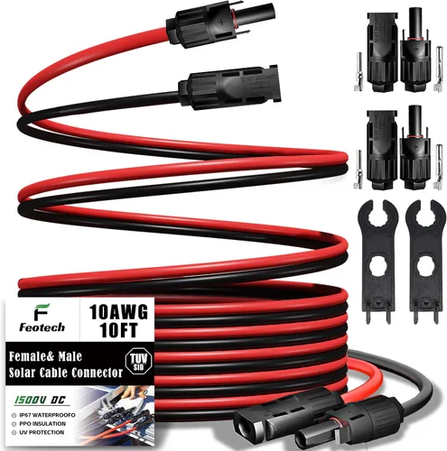 Vista 13 de Cable de extensión solar de doble cable de 6 pies – Conector de panel solar de 10 AWG (6 mm²), con conectores solares IP67 macho/hembra