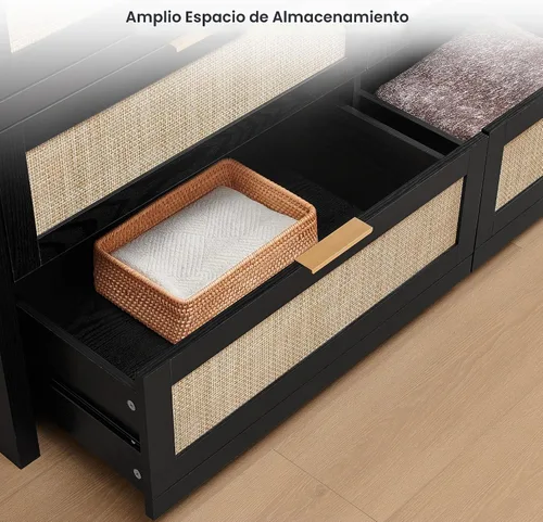 Vista 6 de SICOTAS Cómoda de 7 cajones para dormitorio, cómodas de ratán de 57" de ancho, cómoda grande con cajones para dormitorio, cómoda soporte de TV Roble