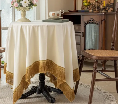Vista 17 de F-CHU - Funda de terciopelo negro de lujo para mesita de noche con flecos dorados, mantel decorativo para mesita de noche, a prueba de polvo