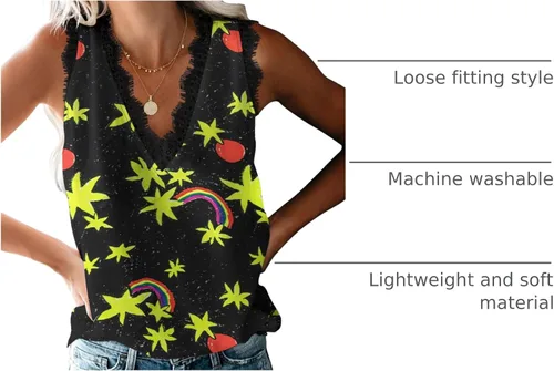Vista 22 de VIISHOW - Camiseta sin mangas, sexy, con cuello en V y bordes de encaje para mujer, camisola de vestir, camisas de gasa, sin mangas, casuales