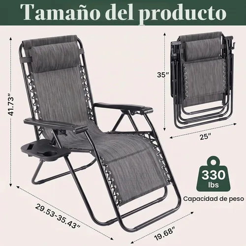 Vista 3 de NEWBULIG Juego de 2 sillas de gravedad cero, sillas reclinables plegables Gris