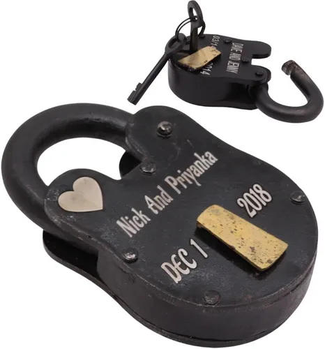 Vista 4 de RII - Candado de amor personalizado, negro, candado con llave, recuerdo grabado, regalo para marido, esposa, novio, novia, candado de amor