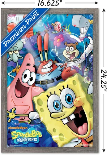Vista 3 de Trends International Nickelodeon Spongebob - Póster de pared Joy, 14.725 x 22.375 pulgadas, versión con marco de madera tipo granero