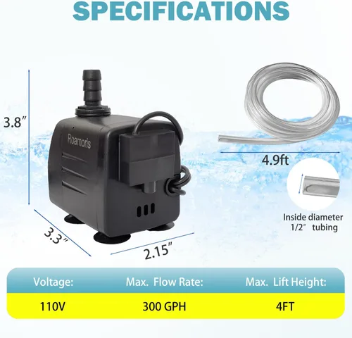 Vista 5 de Bomba sumergible automática con sensor de nivel, bomba de agua de fuente de 110 V para estanque, acuarios, pecera, hidroponía, PM05