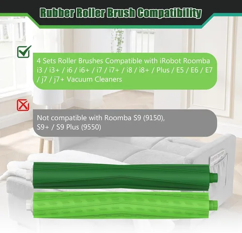 Vista 2 de 4 juegos de cepillos de rodillo de repuesto para iRobot Roomba serie i, j y e, cepillos de goma multisuperficie para i3 i7 E5 j7 i4 i7+ i3+ i4+ i5