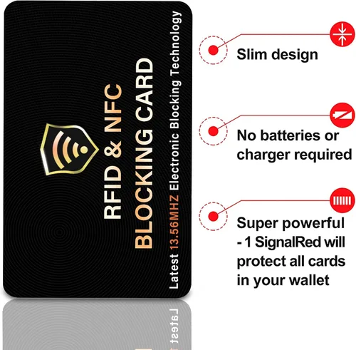 Vista 6 de SaiTech IT Paquete de 5 Tarjetas de Bloqueo RFID, Una Tarjeta Protege Toda la Billetera y Cartera, Protector de Tarjetas de Débito y Crédito